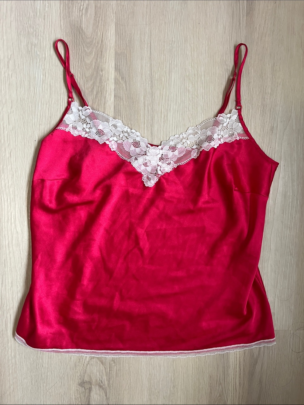 Victoria’s Secret Red Satin-like Camisole with Lace Trim Size Large